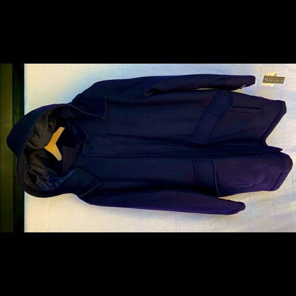 NWT Vintage Perry Ellis Mens Removable Hooded Navy Wool Coat/Parka Sz Sm. NOS EC - Picture 1 of 8